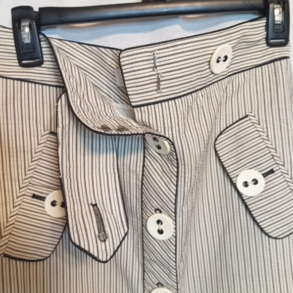 Tibi womens beige a-line striped button front skirt Size 8 - Picture 4 of 10
